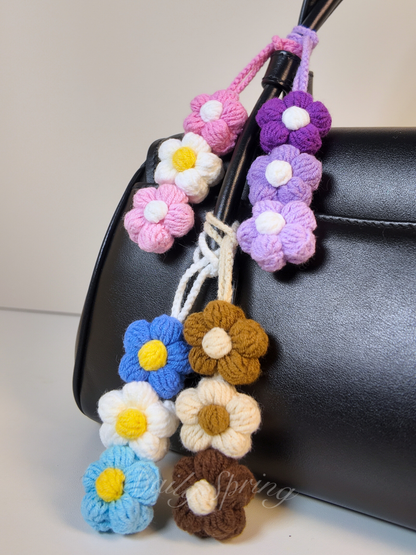 Triplet Daisy Crochet Keychain